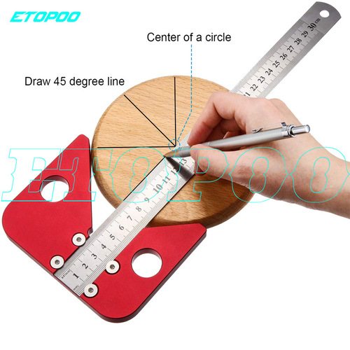 Woodworking center ruler, 45 degree angle scriber, woodworking circular centerline scriber, beech wood scribing gauge