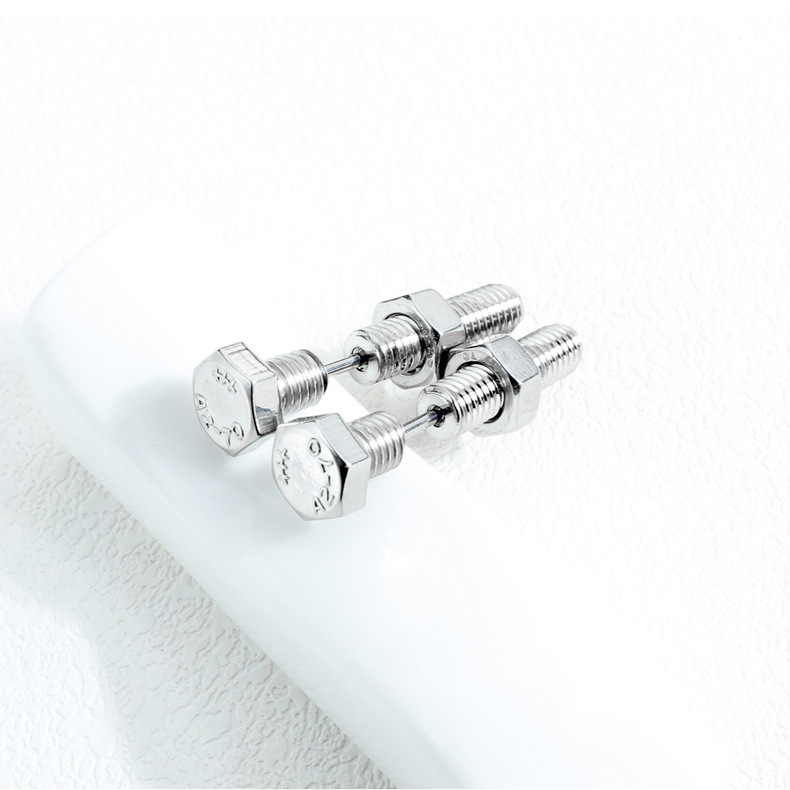 Europe And America Hex Screw Nut Earrings Exaggerated Titanium Steel Earrings display picture 5