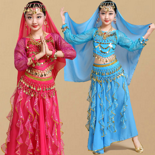 Children's long-sleeved Indian dance costumes Xinjiang dance costumes girls belly dance costumes toddlers ethnic dance costumes