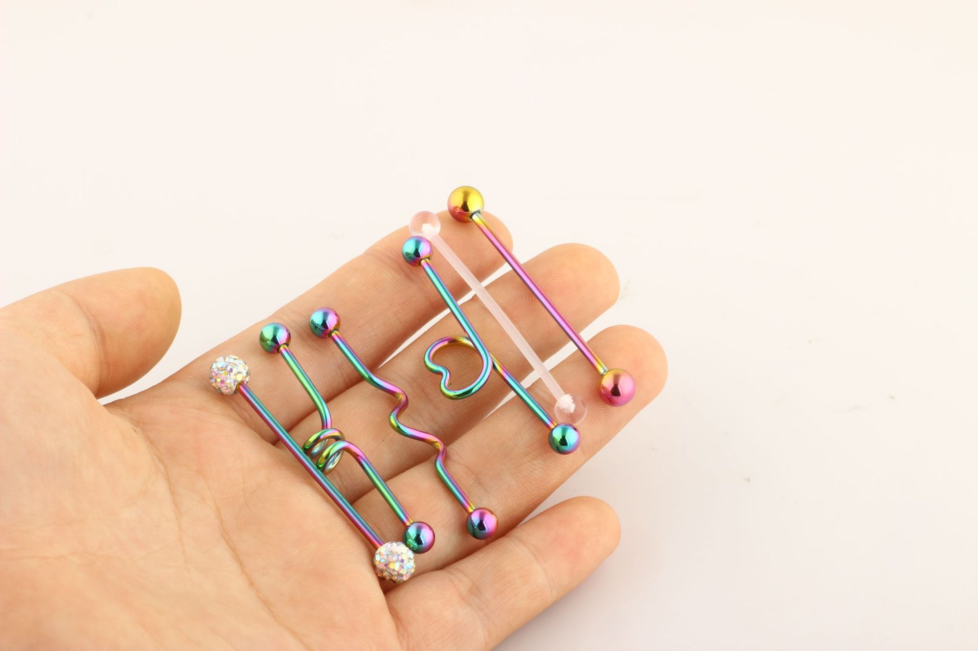 Diamond Industrial Barbell Crossbar Straight Bar Earring Set - Stainless Steel Double Ear Cuff for Cartilage Helix Tragus, Silver detail image 17