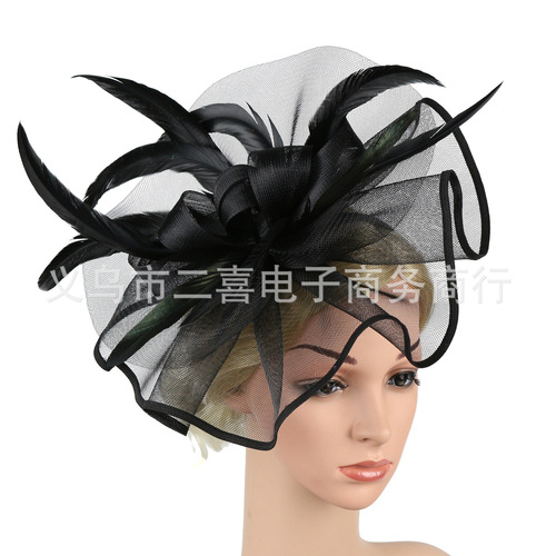 Party hats Fedoras hats for women Fine mesh headdress net gauze flower feather hair ornament top hat hairpin lady headdress