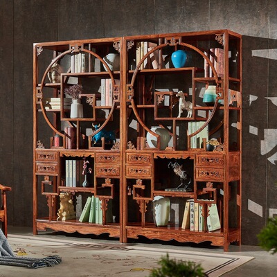 红木家具非洲黄花梨五福博古架刺猬紫檀多宝阁中式实木隔断古董柜