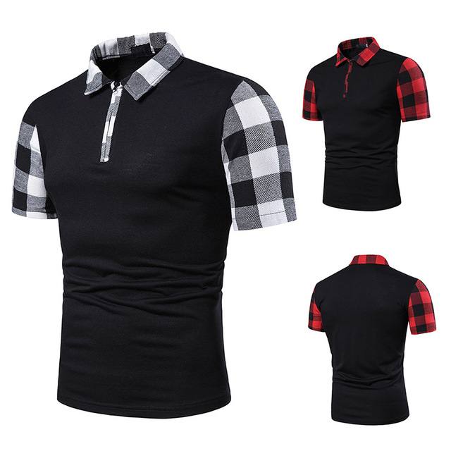 Men's Short Sleeve T-Shirt Neck Sleeve Arms Large Plaid 