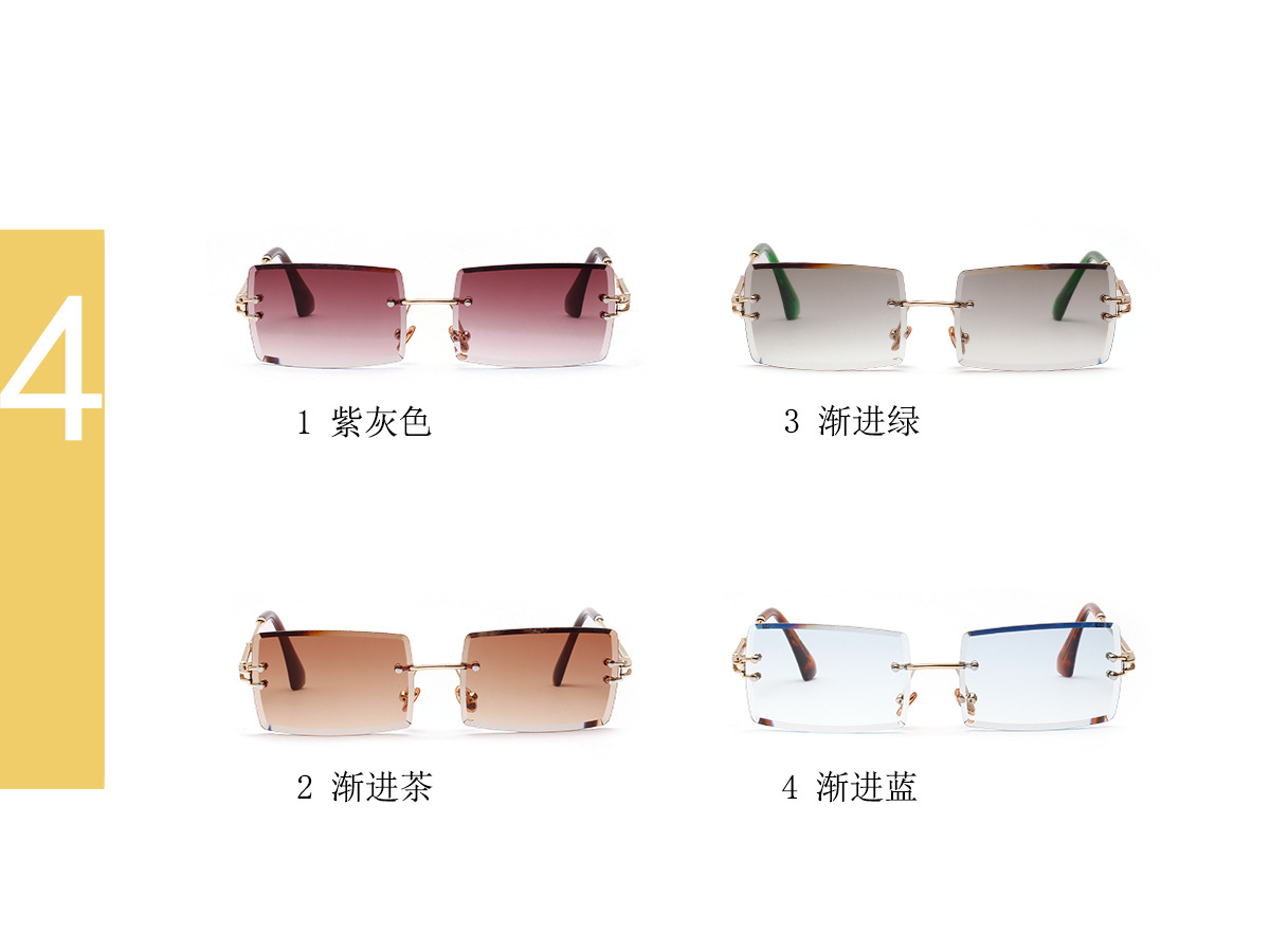 New Square Frameless Sunglasses Vintage Transparent Glasses display picture 6