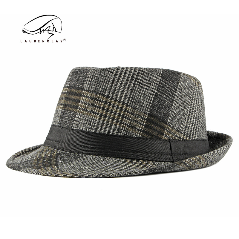 Otoño e Invierno nuevo británico retro Plaid Top Hat hombres de mediana edad y ancianos de lana Caballero sombrero Jazz sombrero al por mayor
