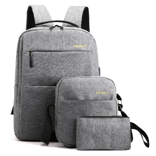 Men's business backpack Korean version USB charging casual female student school bag simple fashion computer bag three-piece set