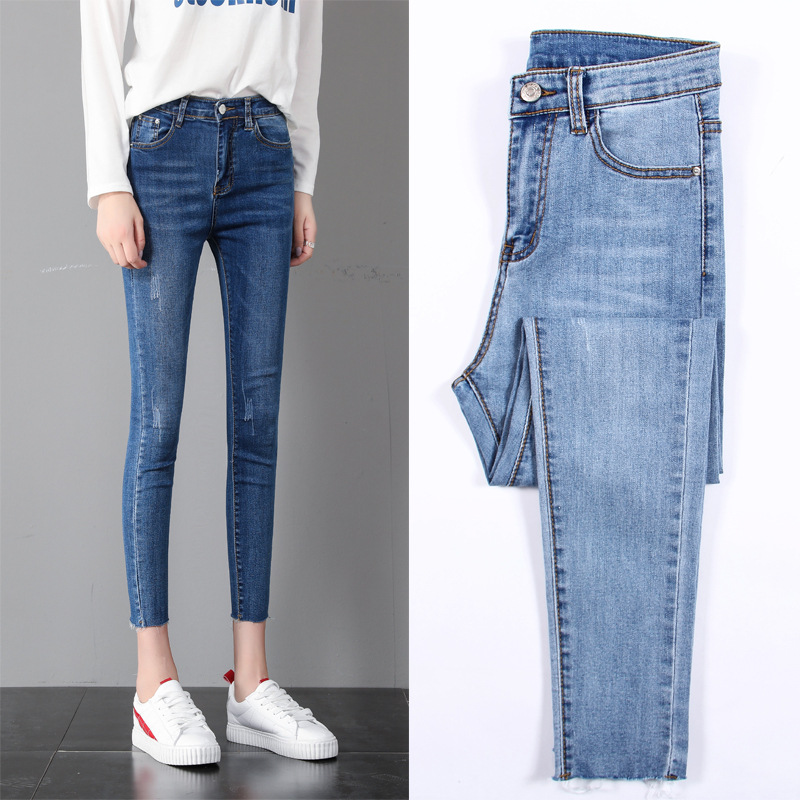 Women High Waist Slim Jeans Dark Blue Spring 2023