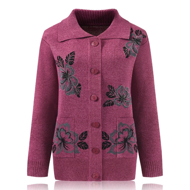 Autumn knitted down jacket, spring sweater, cardigan, for middle age