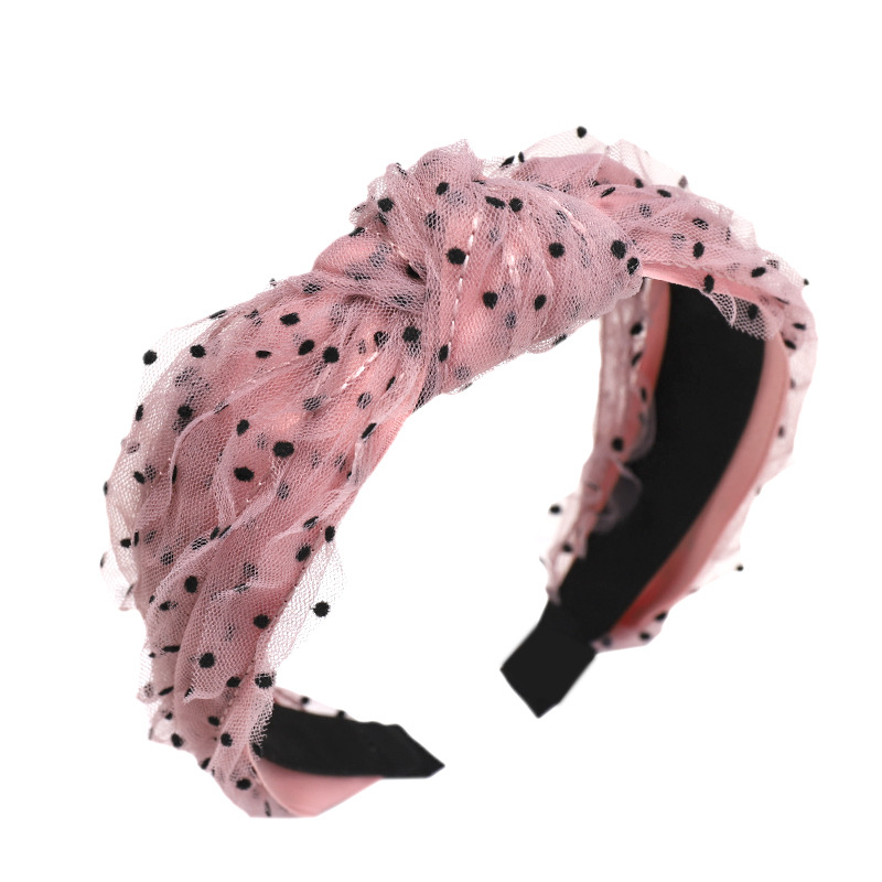 Lace Silk Gauze Cloth Headband Small Fresh Wave Dot Floral Knot Wide Side Headband display picture 2