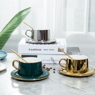 创意描金陶瓷杯欧式奢华家用办公奶茶杯牛奶咖啡杯碟套装logo定制|ru
