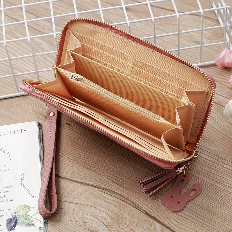 93g Weight Polyester Lining Material Zipper Closure Type Business Occasion Pu Leather Material Solid Color Pattern Women'S Gender Square Shape Dark Grey, Grey, Rose Red, Pink, Green, Blue, Yellow, Black Color Korean Printing Medium Long Single Pull Wallet Wholesale 20