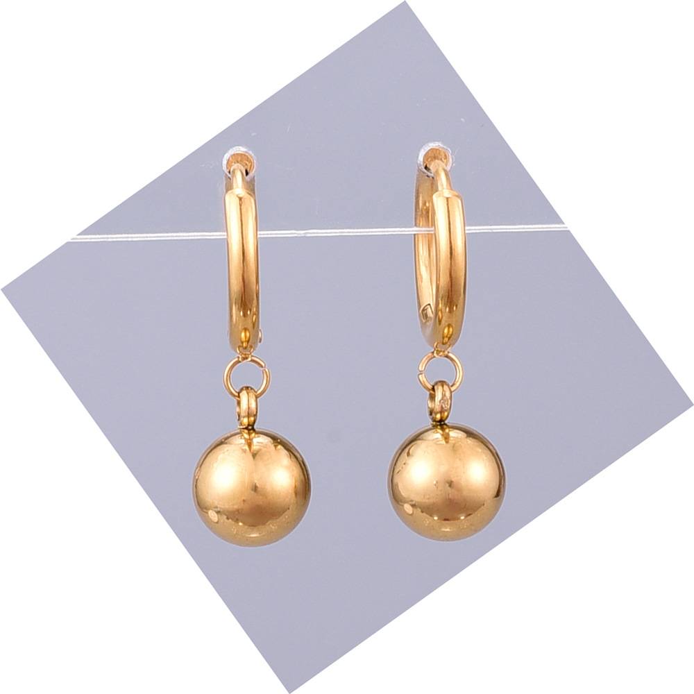 Bijoux En Gros Perle Ronde Titane Acier Plaqué Or Boucles D&#39;oreilles Nihaojewelry display picture 1