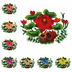 Manufacturer's direct sale hollow water-soluble embroidery flowers lotus mandarin duck embroidered patch for hats
