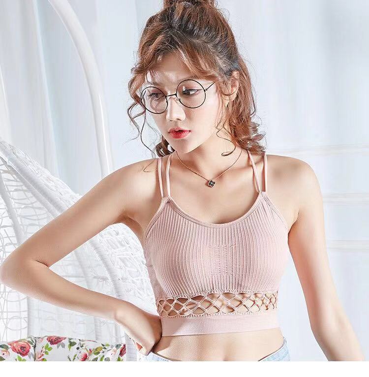 螺紋棉镂空裹胸無縫性感交叉美背女帶胸墊防走光打底抹胸