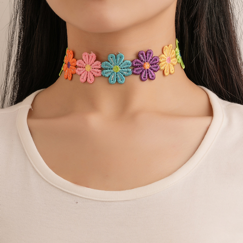 Cloth Pendant Material Sweet Simple Style Flower Alloy Cloth Choker Wholesale