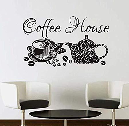 Coffee house 咖啡杯和咖啡壶图案 餐厅厨房装饰精雕墙贴