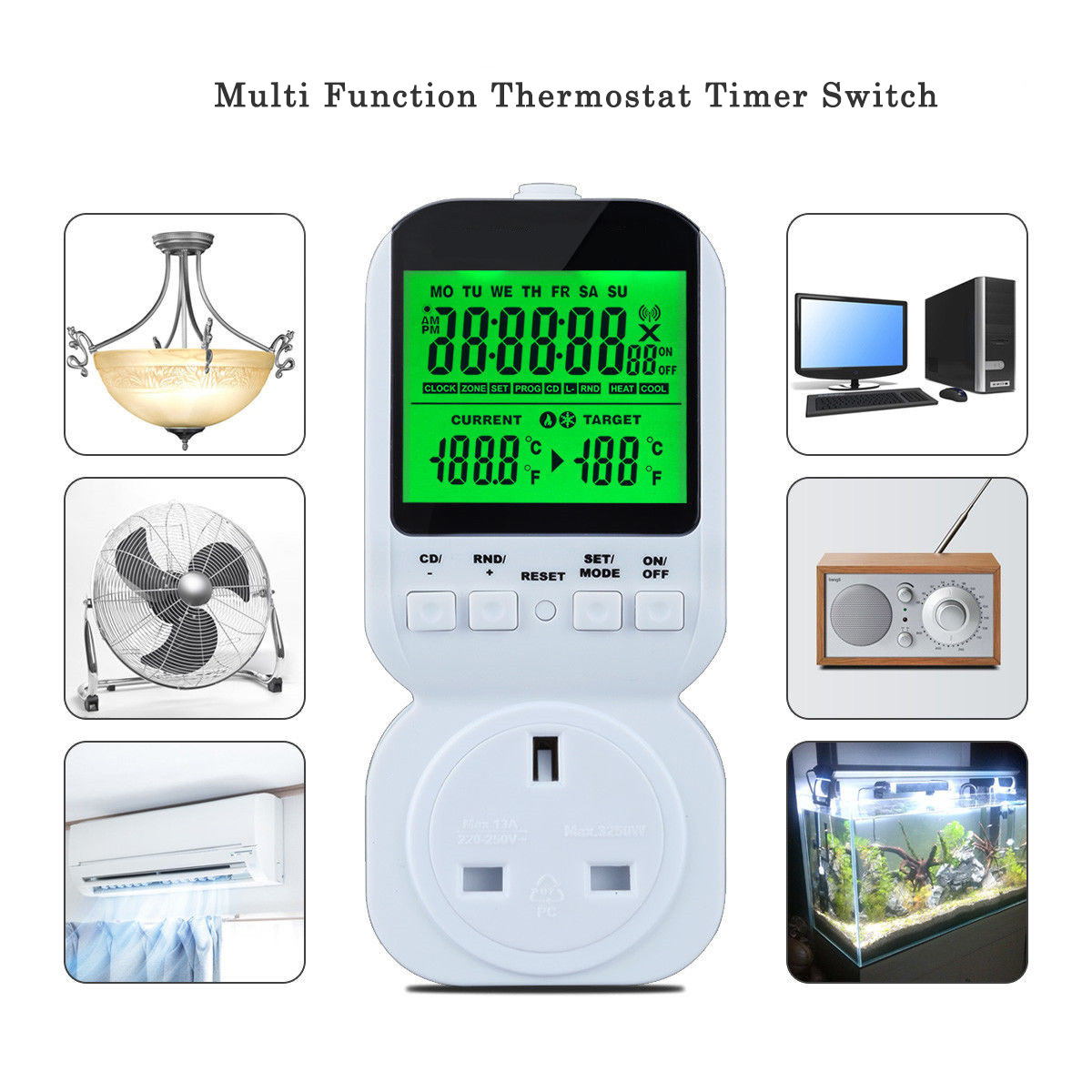 Thermostat Timer Switch Plug ON/OFF Control 12H/24H for Electrical