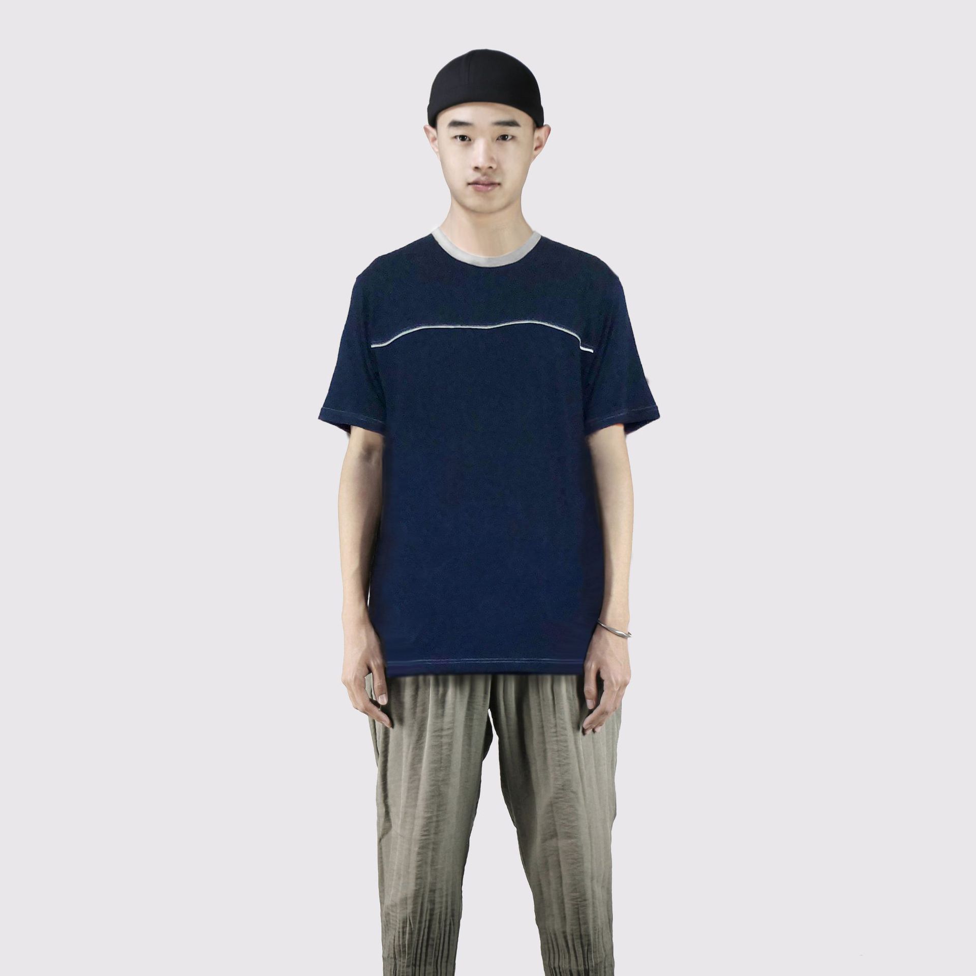 Hyakuichi man T-shirt Deep blue Thin section High elasticity summer Short sleeved Men's Base coat men's wear wholesale