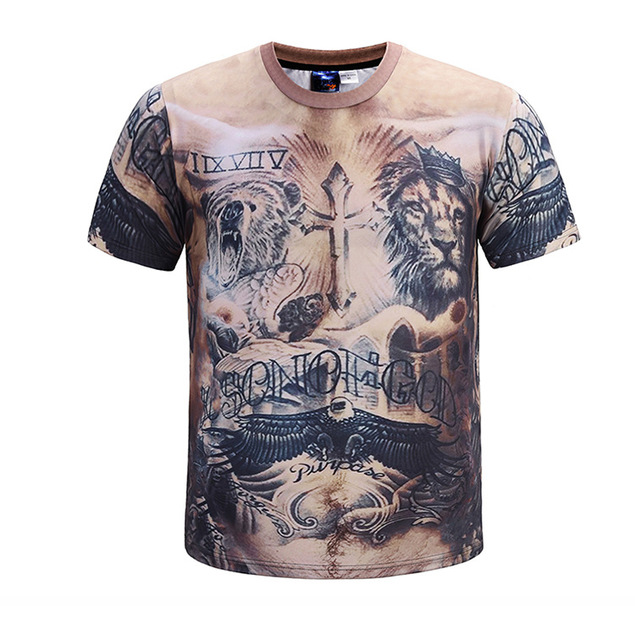 Summer New Lion Muscle Tattoo 3D Printed T-shirt Short-sleeved 
