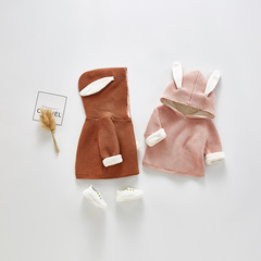 2020 autumn and winter new baby sweaters for men and women, baby rabbit ears plus velvet thickened cardigan, versatile tops