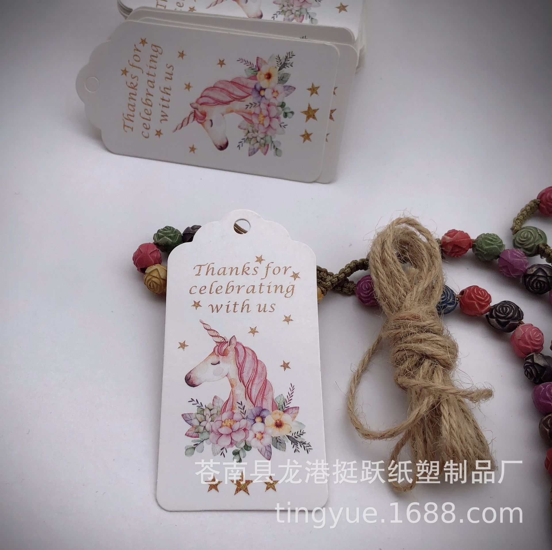 现货 彩色印花 独角兽 Thankyou白卡吊牌  婚庆 生日 派对 亚马逊