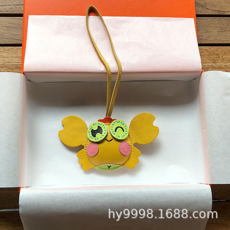 H crab pendant bag pendant imported goatskin handmade stitched leather car pendant keychain