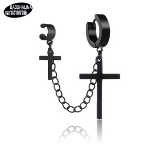Borsalina European and American Black silver Earrings Titanium Steel Chain Earrings Stainless Steel Cross Earrings