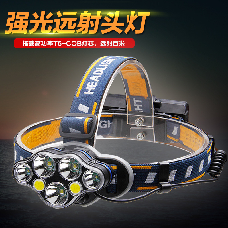跨境新款7LED強光頭燈 5led戶外頭戴式USB充電帶紅光手電筒