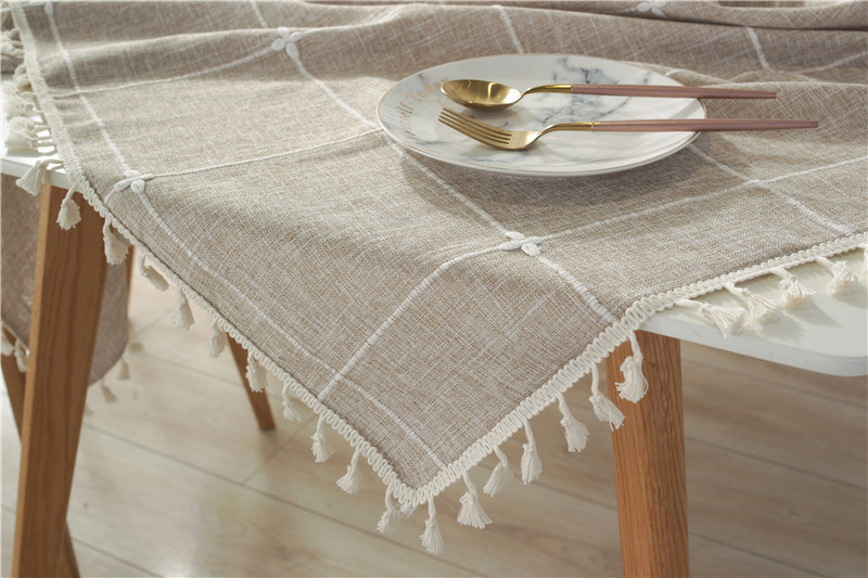 Jacquard Embroidered Cotton Linen Tassel Tablecloth Rectangular_voghion.com
