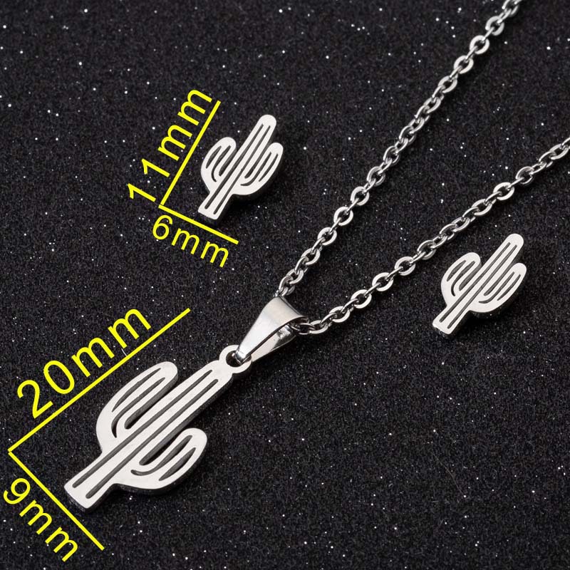 Fashion Cactus Stainless Steel Jewelry Set 2 Pieces display picture 5