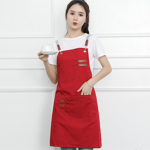 Adjustable buckle canvas apron foreign trade customization printing embroidery supermarket cafe fast food restaurant work clothes manufacturer wholesale
