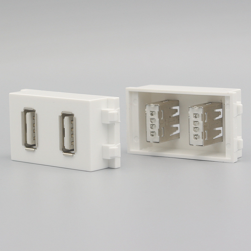 128型双口USB模块 焊接双孔USB数据模块2.0USB多媒体面板地插模块