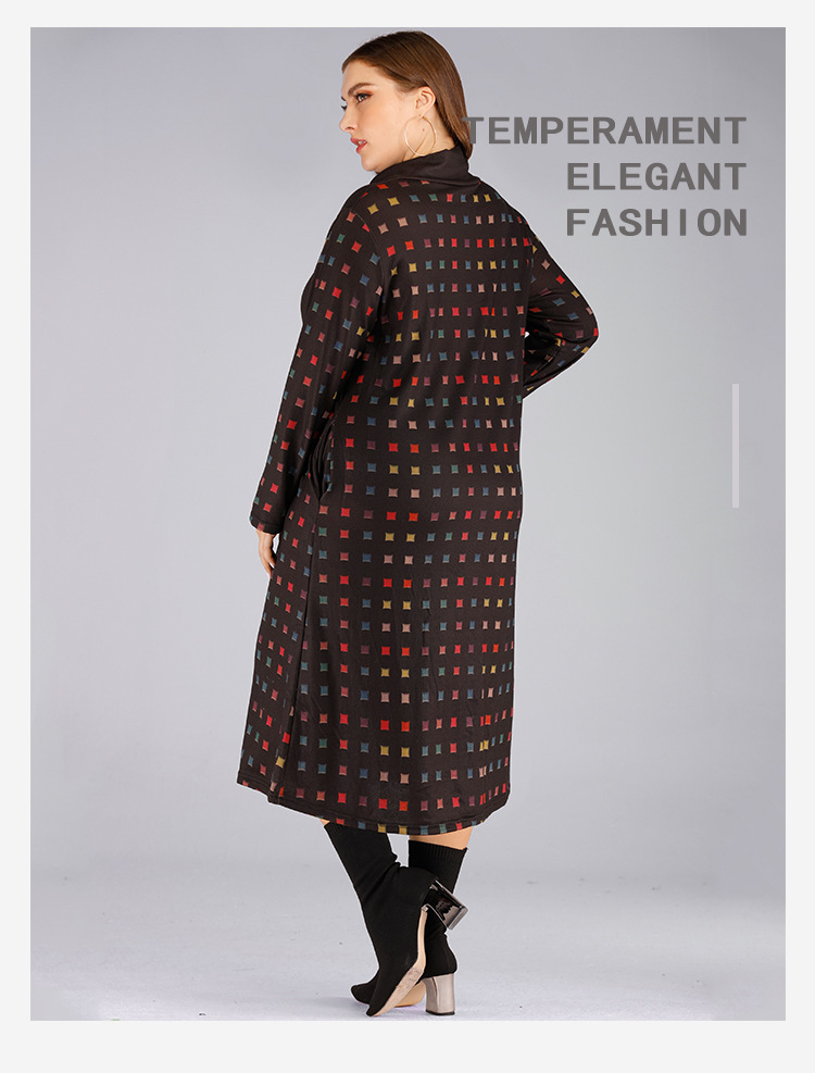 plus size high collar long sleeve checkered print stitching dress  NSJR17220