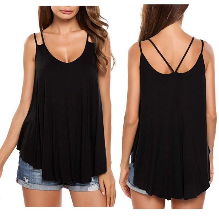 Women's Loose Casual Sexy O Neck Pleated Flowy Tank Top Solid Sleeveless Cotton Summer Tops  Hot Sale Plus Size 5XL silk camisole