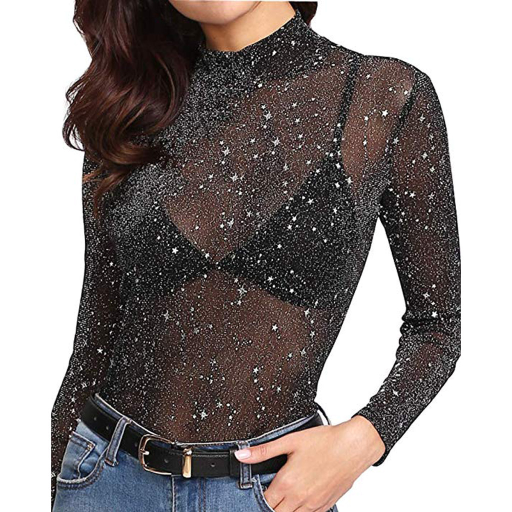 Black Mesh Sheer Top Image 1