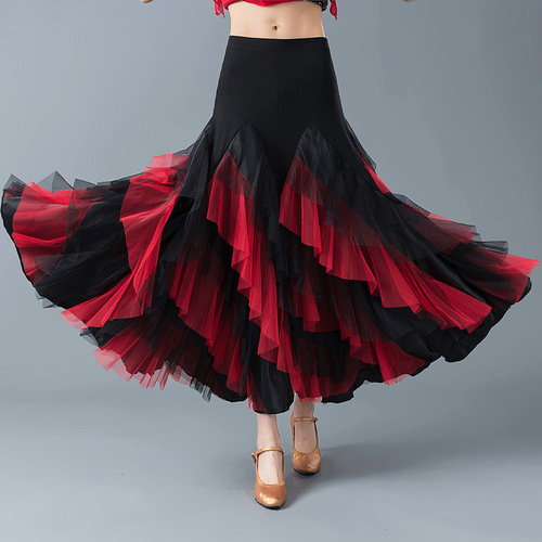 Ballroom dance skirt for women  Modern dance big swing skirt female adult social dance national standard dance training half skirt square dance skirt