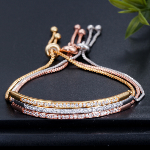 S0143 Profit Win Korean Style Creative Exquisite Handmade Jewelry Micro-set Zirconia Shiny Single Row Curved Bracelet Adjustable
