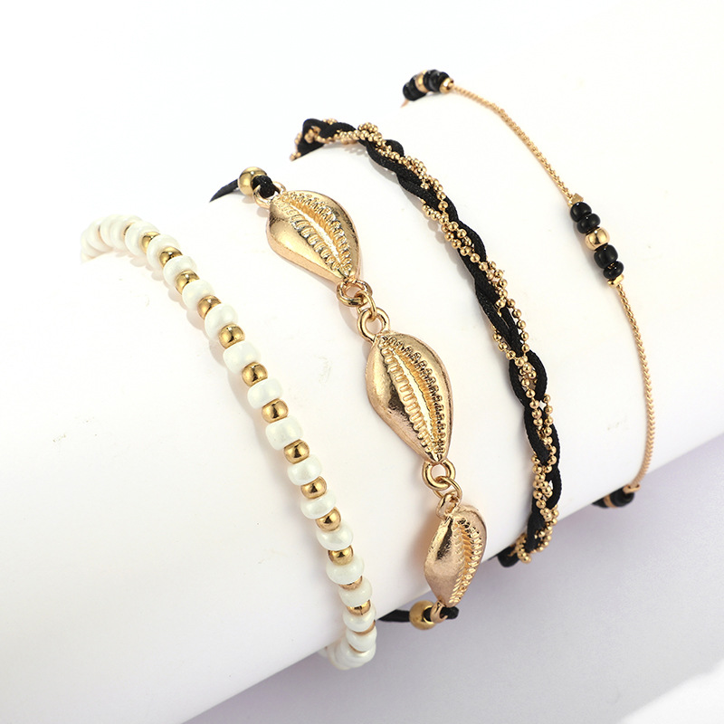 Fashion Mizhu Golden Shell Anklet 4 Piece Set Frosty Conch Line Anklet Set display picture 4