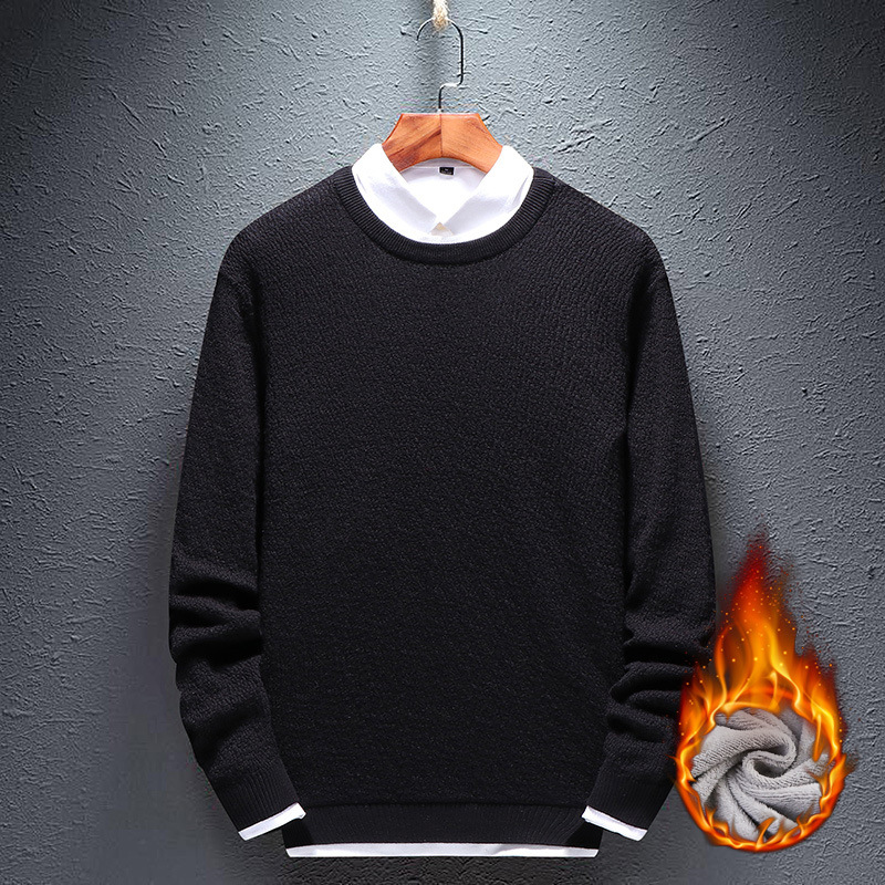 Autumn and winter Plush sweater Men's keep warm Sweater Korean Edition Self cultivation Solid T-shirts Socket thickening Sweater men's wear