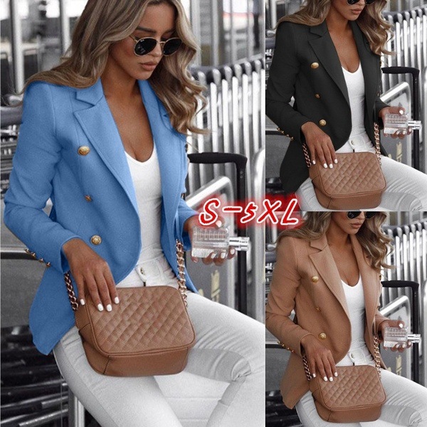 2019 Amazon eBay fast selling wish best selling long sleeve double breasted solid stand collar Blazer in autumn