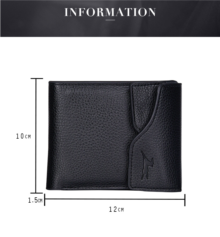 New Men's Wallet Short Wallet Men Multiple Card Slots Driving License Buckle Bag Tide Litchi Pattern Wallet Wholesale display picture 2