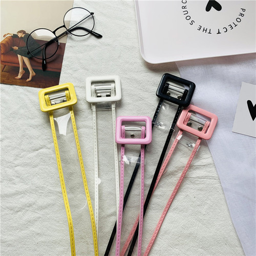 New transparent belt square buckle belt for women jelly PVC women's Korean all-match pants belt quick release