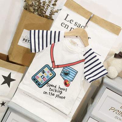 童装短袖 19夏季新款棉男童卡通字母印花短袖T恤批发19535|ms