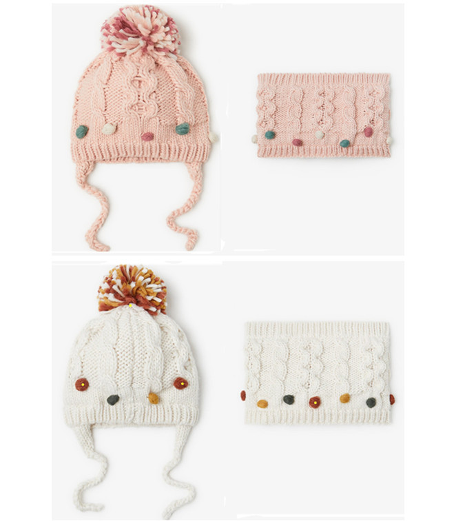 2020新款小圓球裝飾兒童嬰兒寶寶男童女童針織毛線帽子圍脖套裝