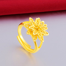 沙金戒指女士花朵仿真黃金復古民族風新娘結婚開口指環婚禮手飾品