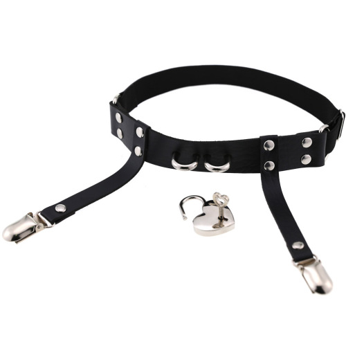 Trendy Japanese and Korean Harajuku soft girl peach heart love lock garter punk leather handmade elastic thigh ring