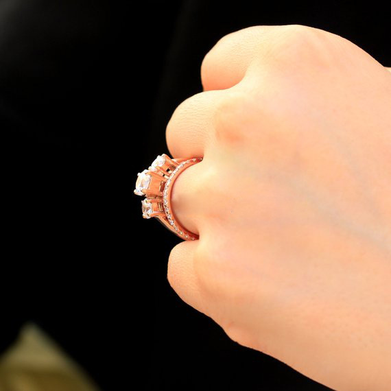 Fashion Round Alloy Plating Inlay Artificial Gemstones Zircon Rings 2 Pieces