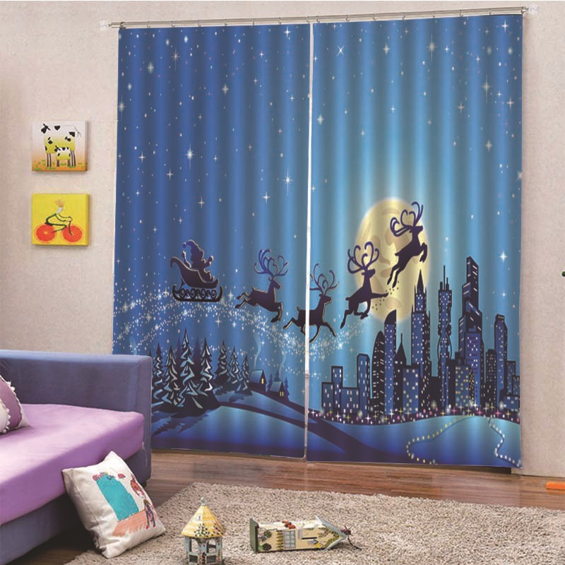 超卡通超夜空圣诞主题窗帘源头厂家卧室酒店贸易电商批发代发