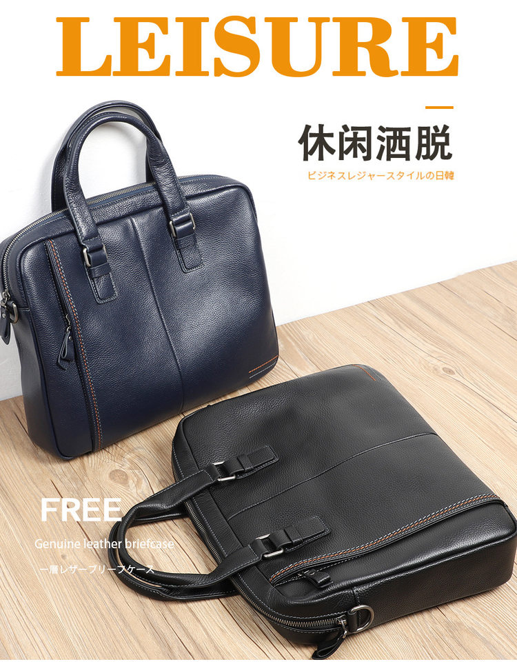 Túi xách tay nam da bò lớp đầu 28×38×8 cm kiêm túi đeo chéo, đựng laptop 13 inch — Màu cà phê, Màu xanh lam, Màu đen chi tiết 2
