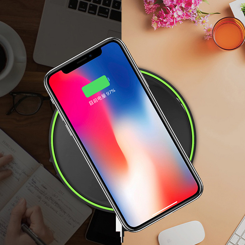 【现货10W快充】led灯带圈+2.5D玻璃面超薄桌面手机无线充电器